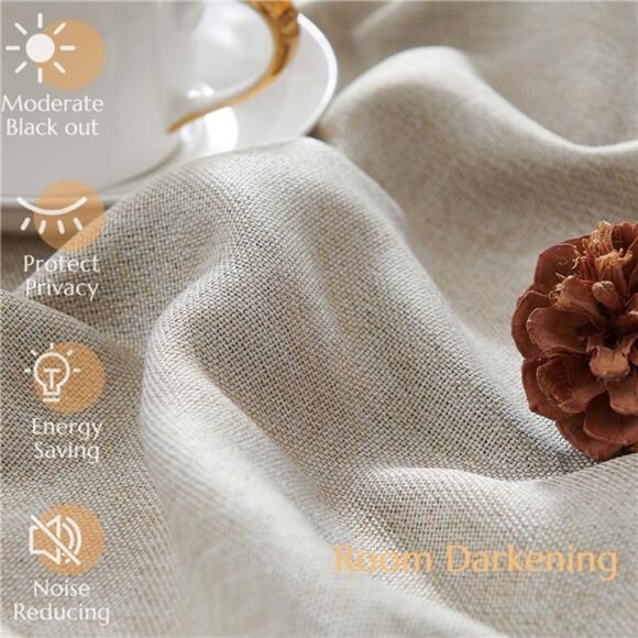 Linen Textured Curtain for Living Room Darkening 84 Inch Long Bedroom Curtain - Picture 2 of 7